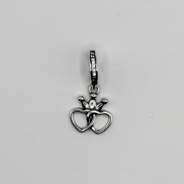 Charm colgante dos corazones y corona plata 925